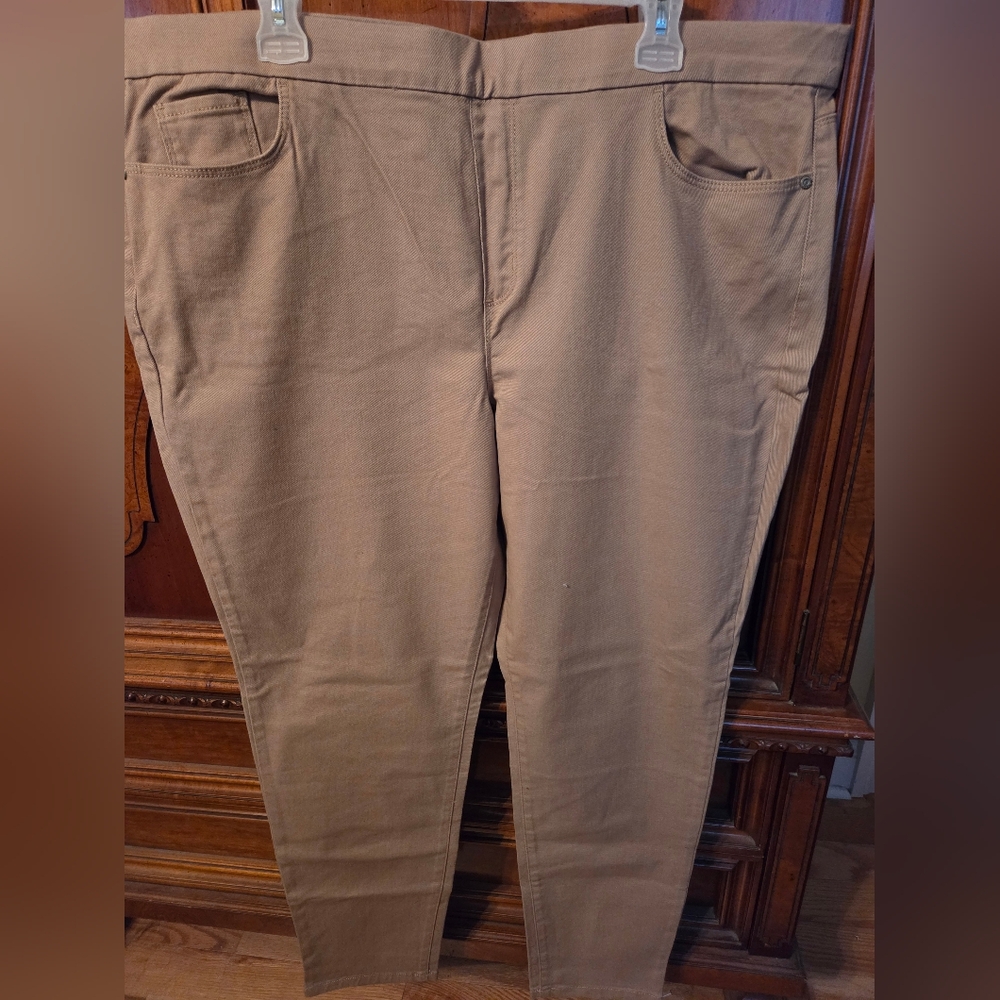 Basic Editions Tan Pull-On Slim Fit Pants Size XXL
